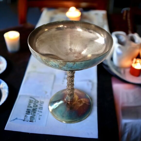 Valero Silver Plate Champagne Goblet Sherbet Dish Grapevine Stem PATINA Vintage. - Picture 1 of 16